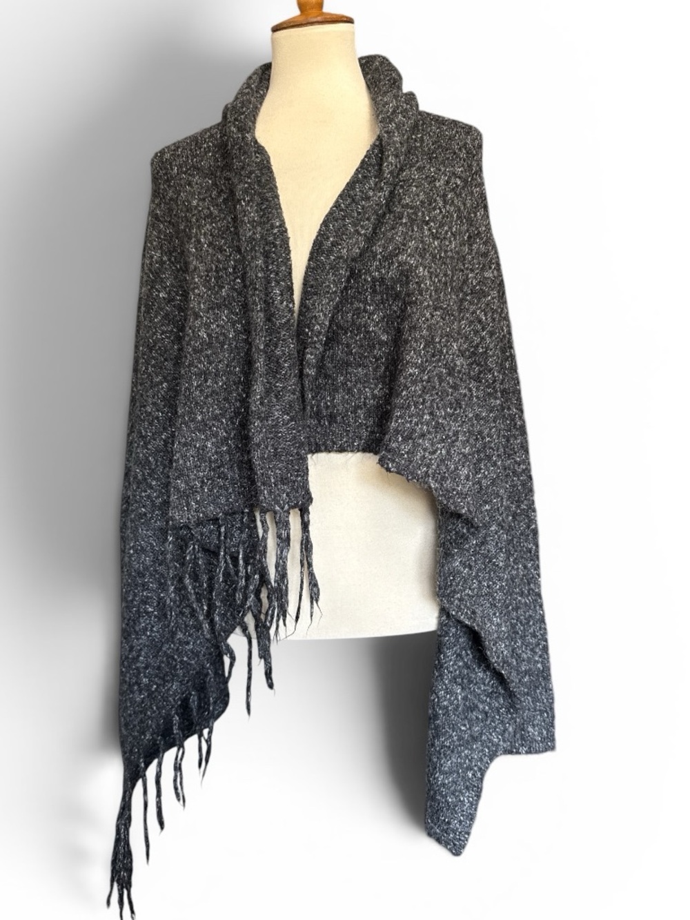 lovestitch Charcoal Gray Fringe Open-Front Wrap Cardigan #638